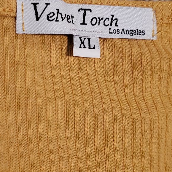 Velvet Torch Women's Mustard V-Neck Ribbed Knit Mid Dress SZ XL - Picture 4 of 11